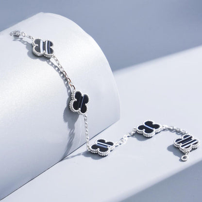 [GALE]CLOVER 5 MOTIF VEINED ONYX BRACELET SILVER