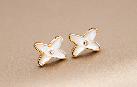 [GALE]JEUX DE WHITE MOP ROSE GOLD DIAMOND EARRINGS