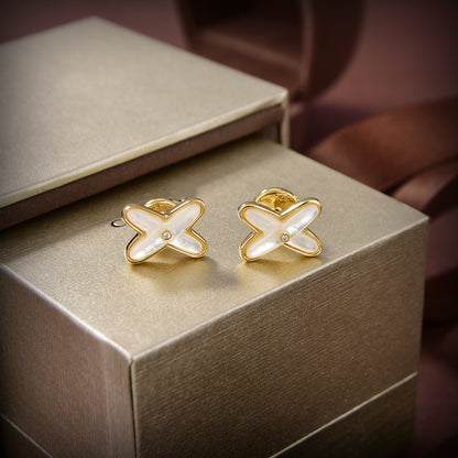 [GALE]JEUX DE WHITE MOP GOLD DIAMOND EARRINGS