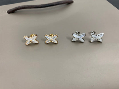 [GALE]JEUX DE WHITE MOP SILVER DIAMOND EARRINGS