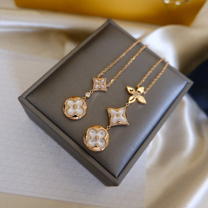 [GALE]COLOR BLOSSOM LARIAT-HALSKETTE ROSA GOLD WEISSE PERLE UND DIAMANT