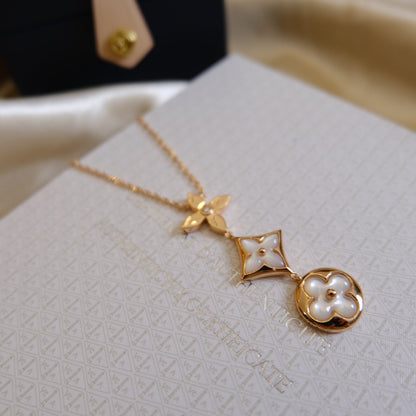 [GALE]COLOR BLOSSOM LARIAT-HALSKETTE ROSA GOLD WEISSE PERLE UND DIAMANT