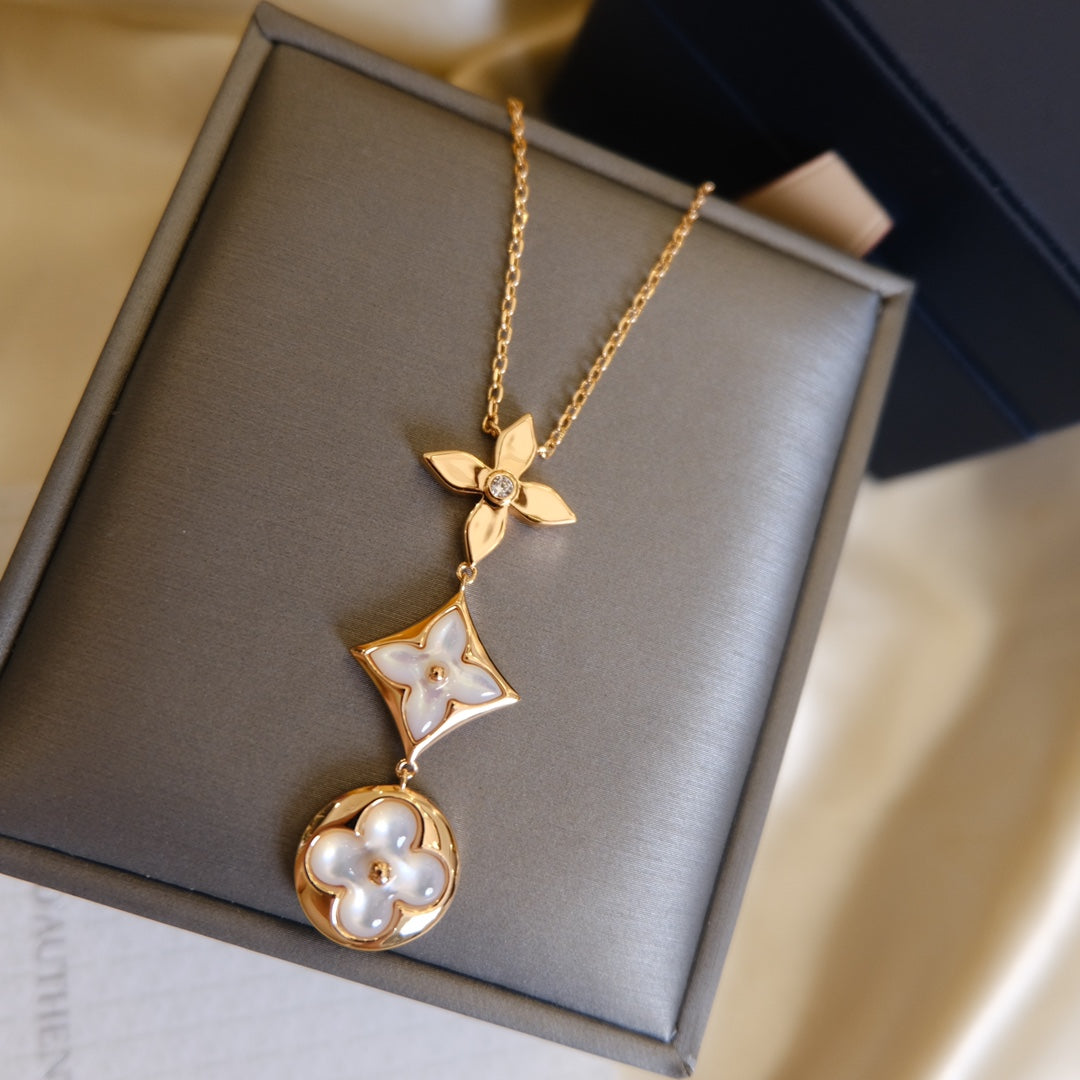 [GALE]COLOR BLOSSOM LARIAT-HALSKETTE ROSA GOLD WEISSE PERLE UND DIAMANT