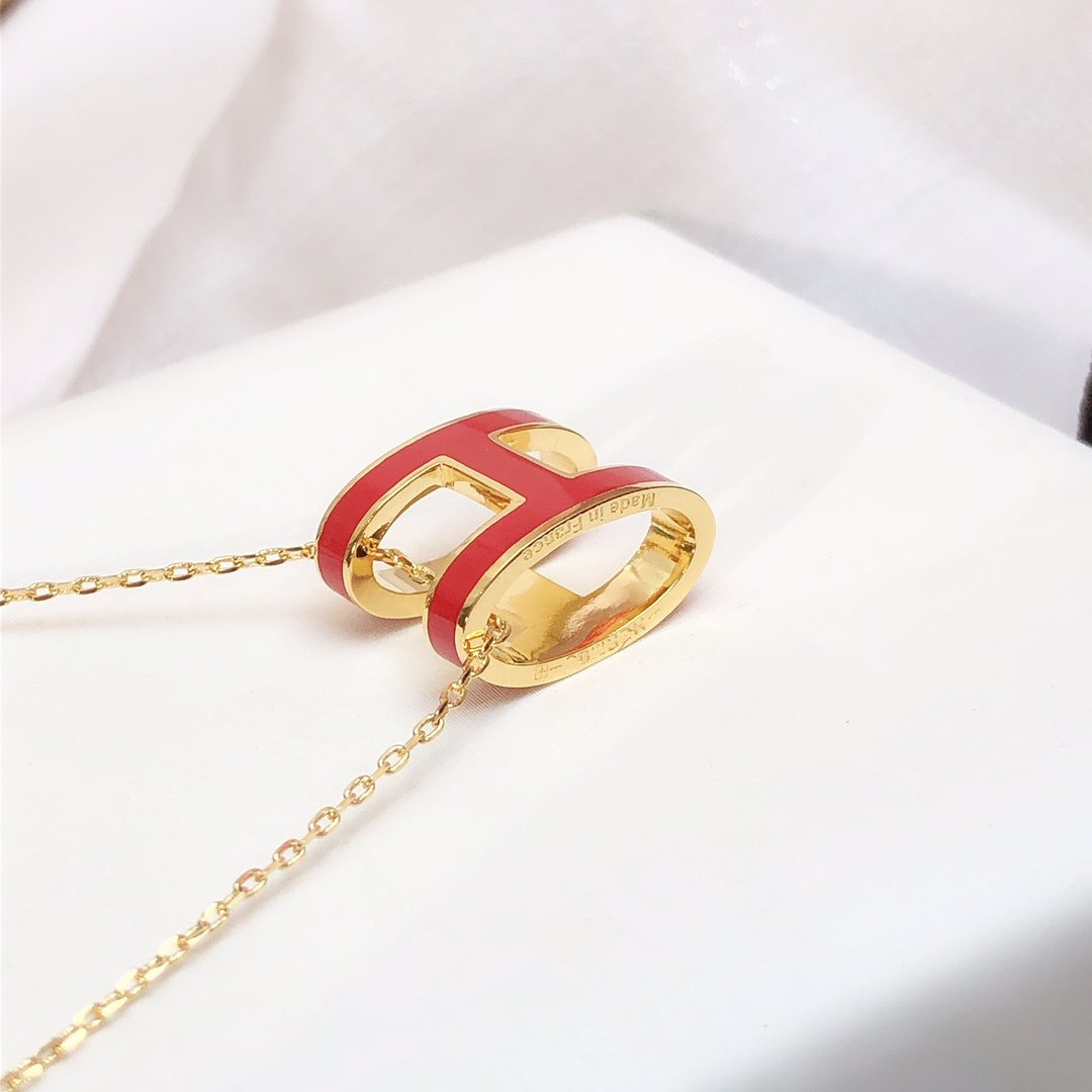 [GALE]HM CLIC RED ENAMEL GOLD NECKLACE