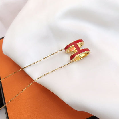[GALE]HM CLIC RED ENAMEL GOLD NECKLACE