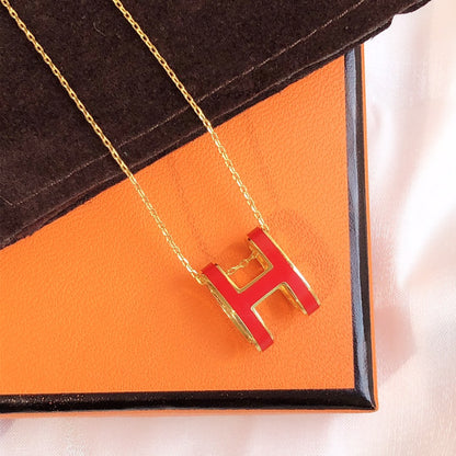[GALE]HM CLIC RED ENAMEL GOLD NECKLACE