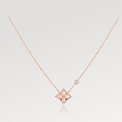 [GALE]STAR PINK MOP 1 DIAMOND PINK GOLD NECKLACE