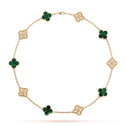[GALE]CLOVER 10 MOTIFS MALACHITE DIAMOND NECKLACE