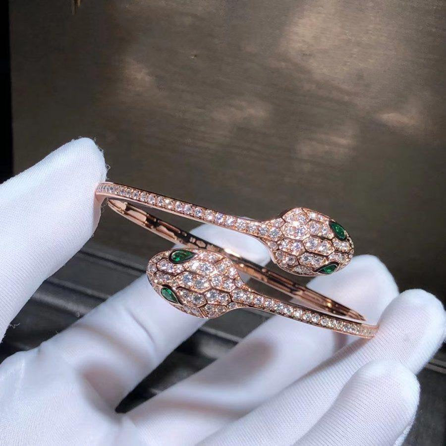 [GALE]SERPENTI BRACELET PINK GOLD MALACHITE DIAMOND DOUBLE SNAKE