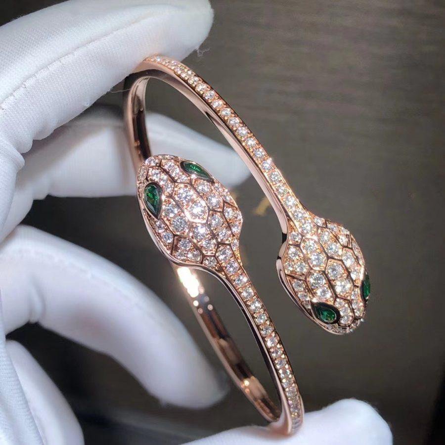 [GALE]SERPENTI BRACELET PINK GOLD MALACHITE DIAMOND DOUBLE SNAKE
