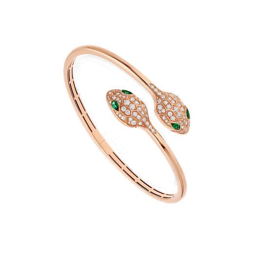 [GALE]SERPENTI BRACELET PINK GOLD MALACHITE DIAMOND DOUBLE SNAKE