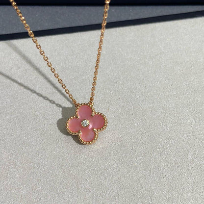 [GALE]CLOVER 15MM DIAMOND PINK MOP NECKLACE
