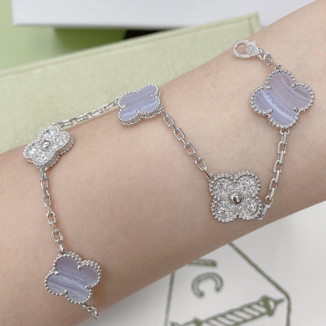 [GALE]CLOVER  5 MOTIF DIAMOND PURPLE CHALCEDONY BRACELET SILVER