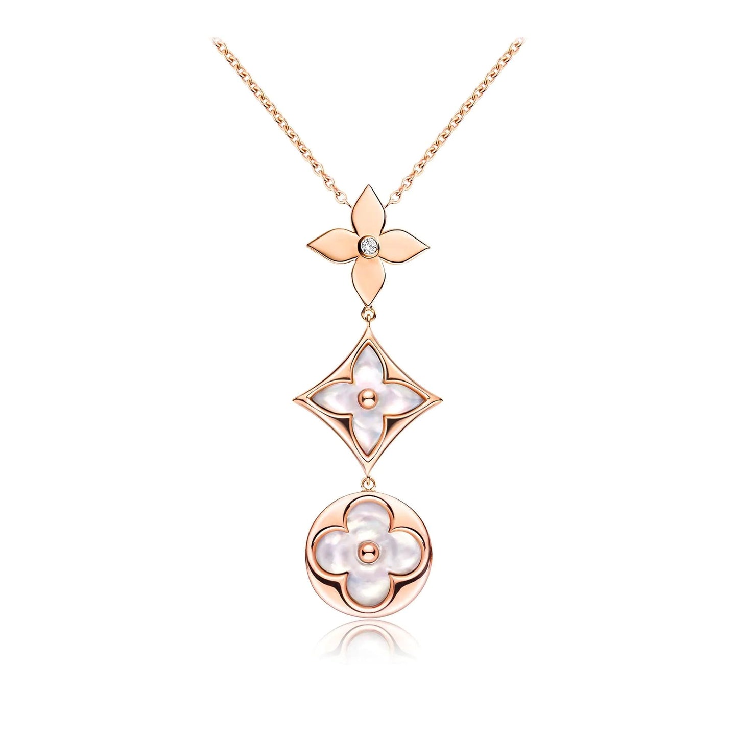 [GALE]COLOR BLOSSOM LARIAT-HALSKETTE ROSA GOLD WEISSE PERLE UND DIAMANT