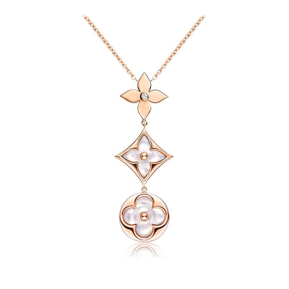 [GALE]COLOR BLOSSOM LARIAT-HALSKETTE ROSA GOLD WEISSE PERLE UND DIAMANT