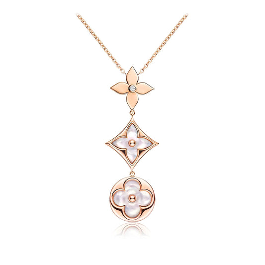 [GALE]COLOR BLOSSOM LARIAT-HALSKETTE ROSA GOLD WEISSE PERLE UND DIAMANT