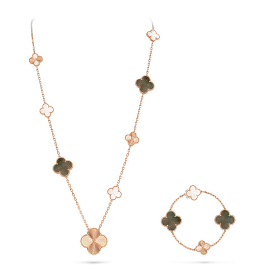 [GALE]DETACHABLE CLOVER 15(11+4) FLOWER ROSE GOLD NECKLACE SET