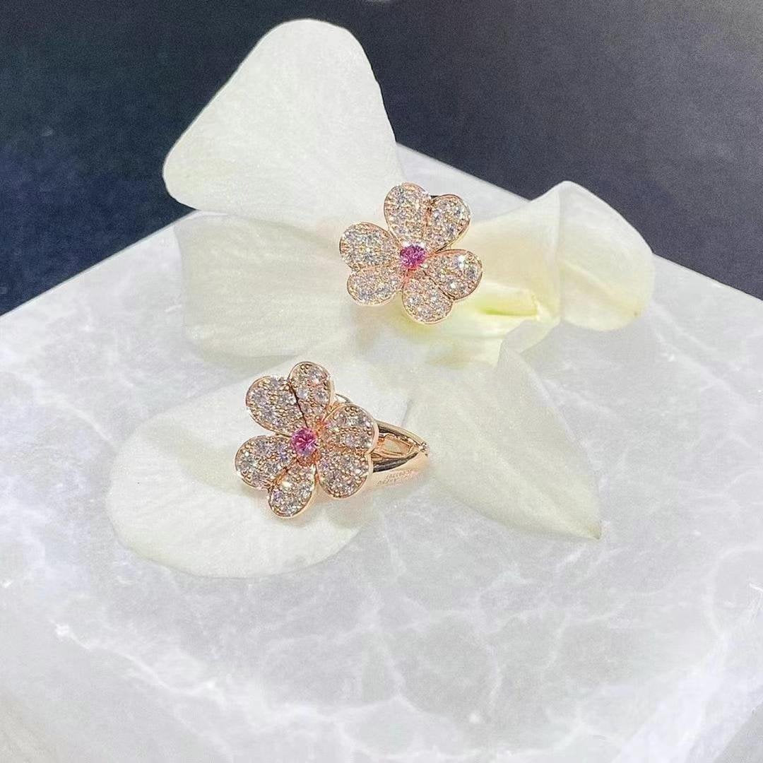 [GALE]FRIVOLE ROSA GOLDENE BLUMEN-DIAMANT-OHRRINGE