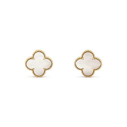 [GALE]CLOVER MEDIUM 1 MOTIFS WHITE MOP STUD EARRINGS