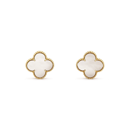 [GALE]CLOVER MEDIUM 1 MOTIFS WHITE MOP STUD EARRINGS