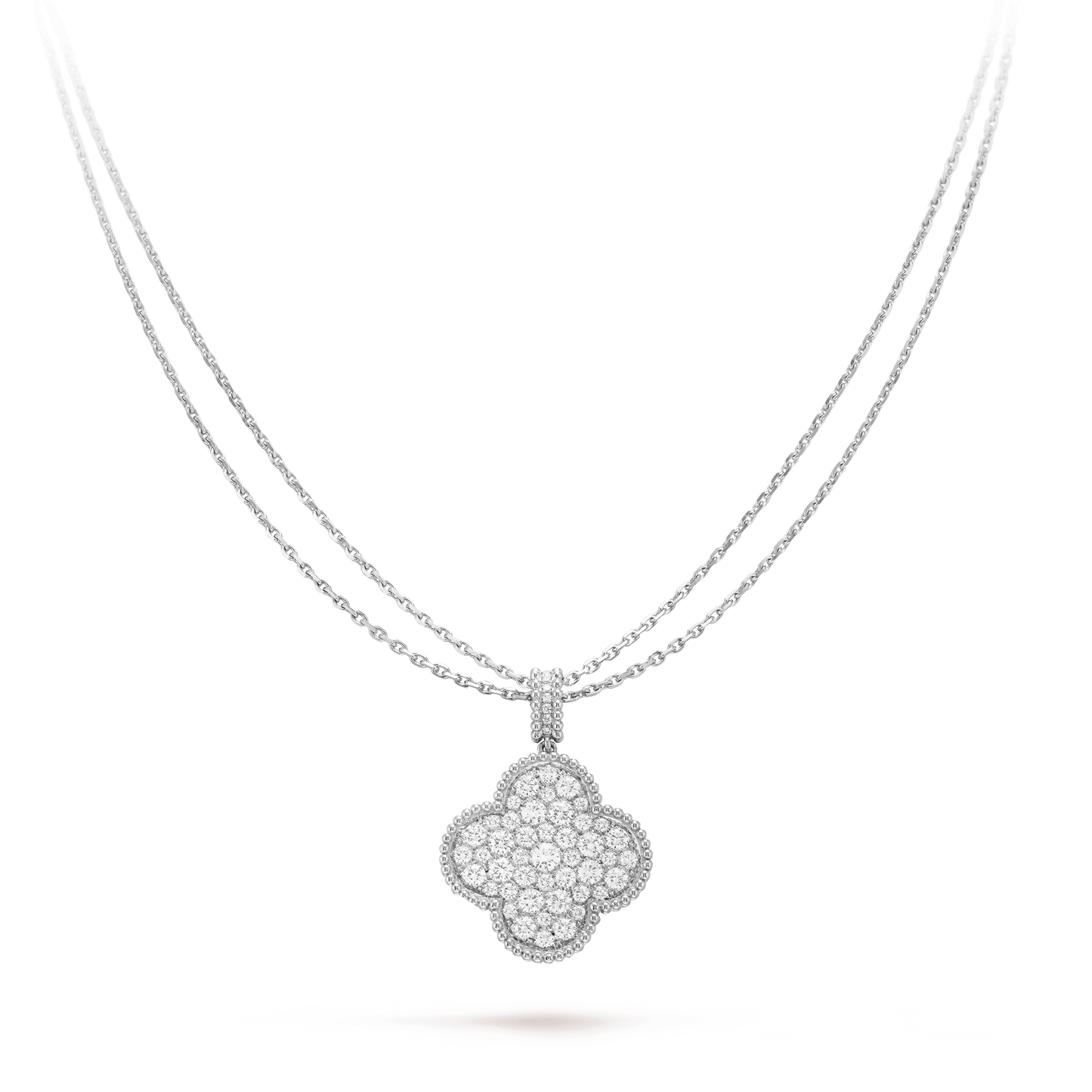 [GALE]CLOVER 25MM SILVER FULL DIAMOND BIG CLOVER NECKLACE