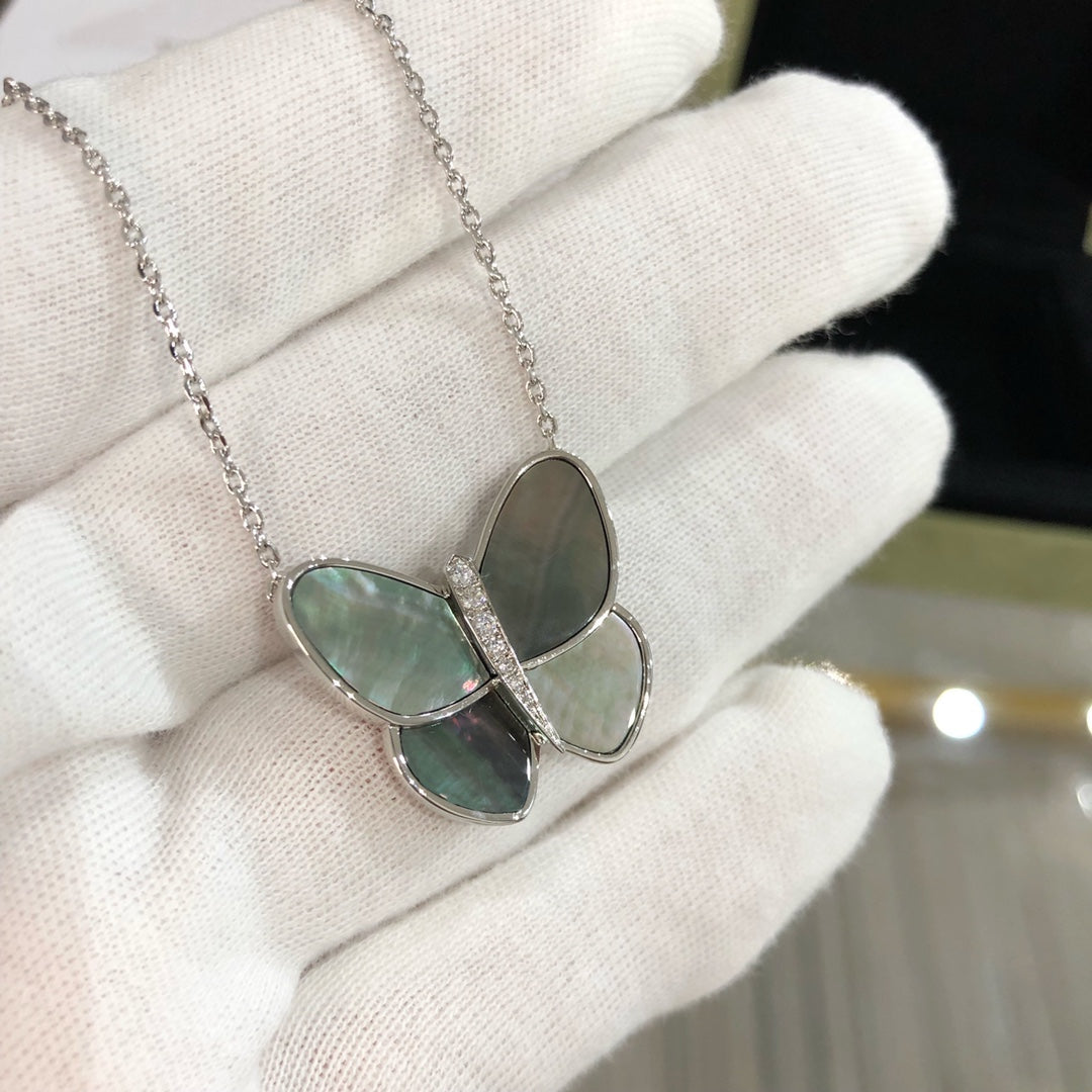 [GALE]ラージバタフライシルバーペンダントダイヤモンドネックレス